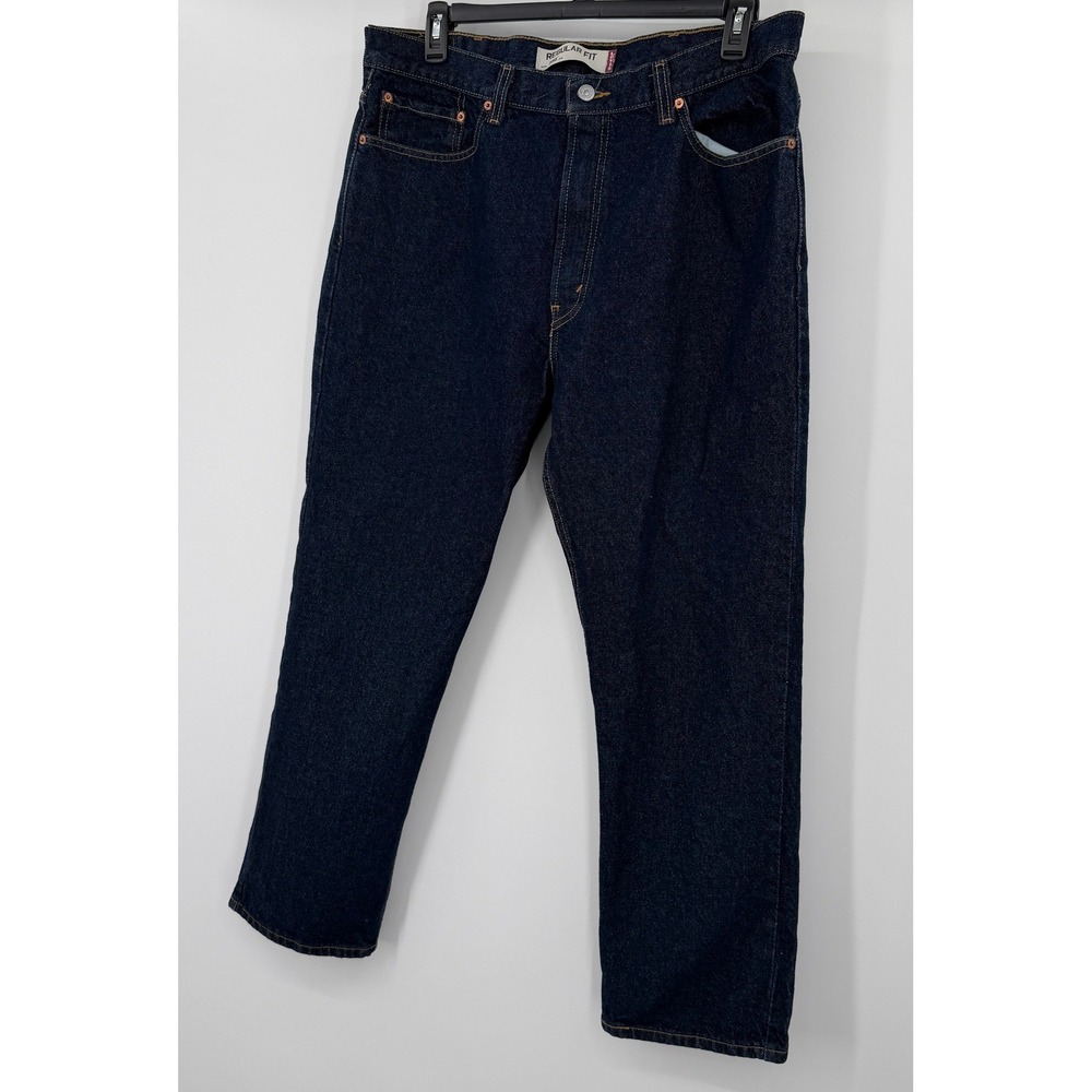 Levis 505 Regular Fit Jeans Mens 38x30 Dark Wash Straight Leg Denim Indigo - Picture 8 of 9
